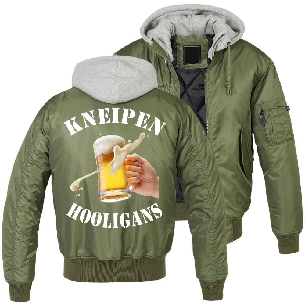 Spass Kostet MA1 Bomberjacke mit Kapuze gefüttert Winter Version KNEIPEN HOOLIGANS Größe S bis 7XL