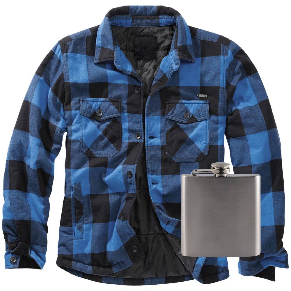 Spass Kostet Männer Flanell Jacke mit Fütterung UNBEDRUCKT schwarz/blau mit Flachmann