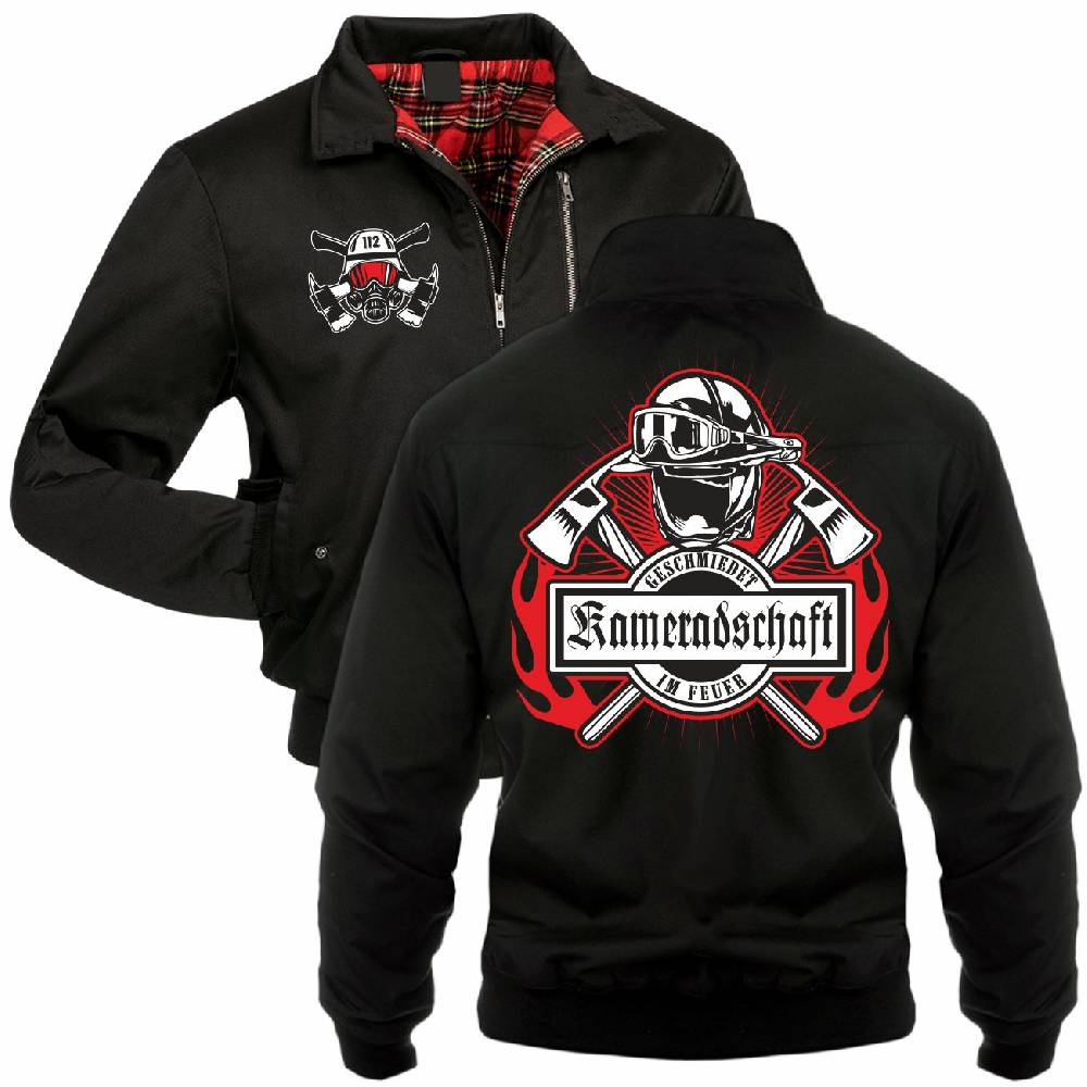 Spass Kostet Männer Gefütterte Harrington Jacke Feuerwehr Kameradschaft Geschmiedet Im Feuer