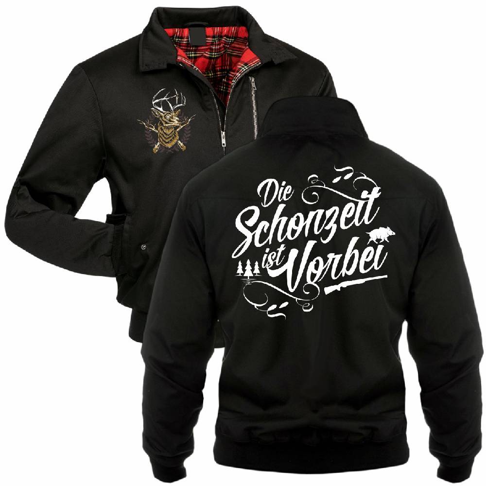 Spass Kostet Männer Gefütterte Harrington Jacke Jäger Jagd Spruch DIE SCHONZEIT IST VORBEI