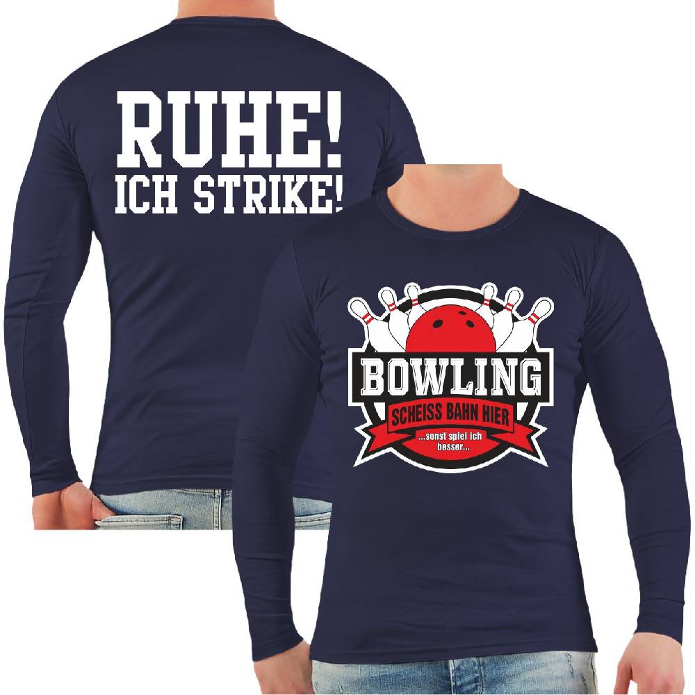 Spass Kostet Männer Longsleeve Bowling lustiges Motiv mit Pins und Strikes