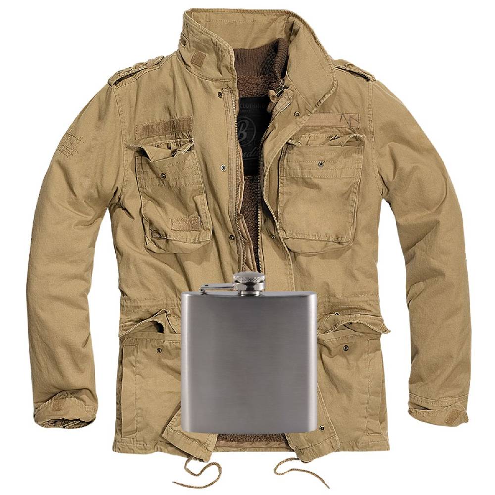 Spass Kostet Männer M65-Giant Jacke UNBEDRUCKT camel mit Flachmann