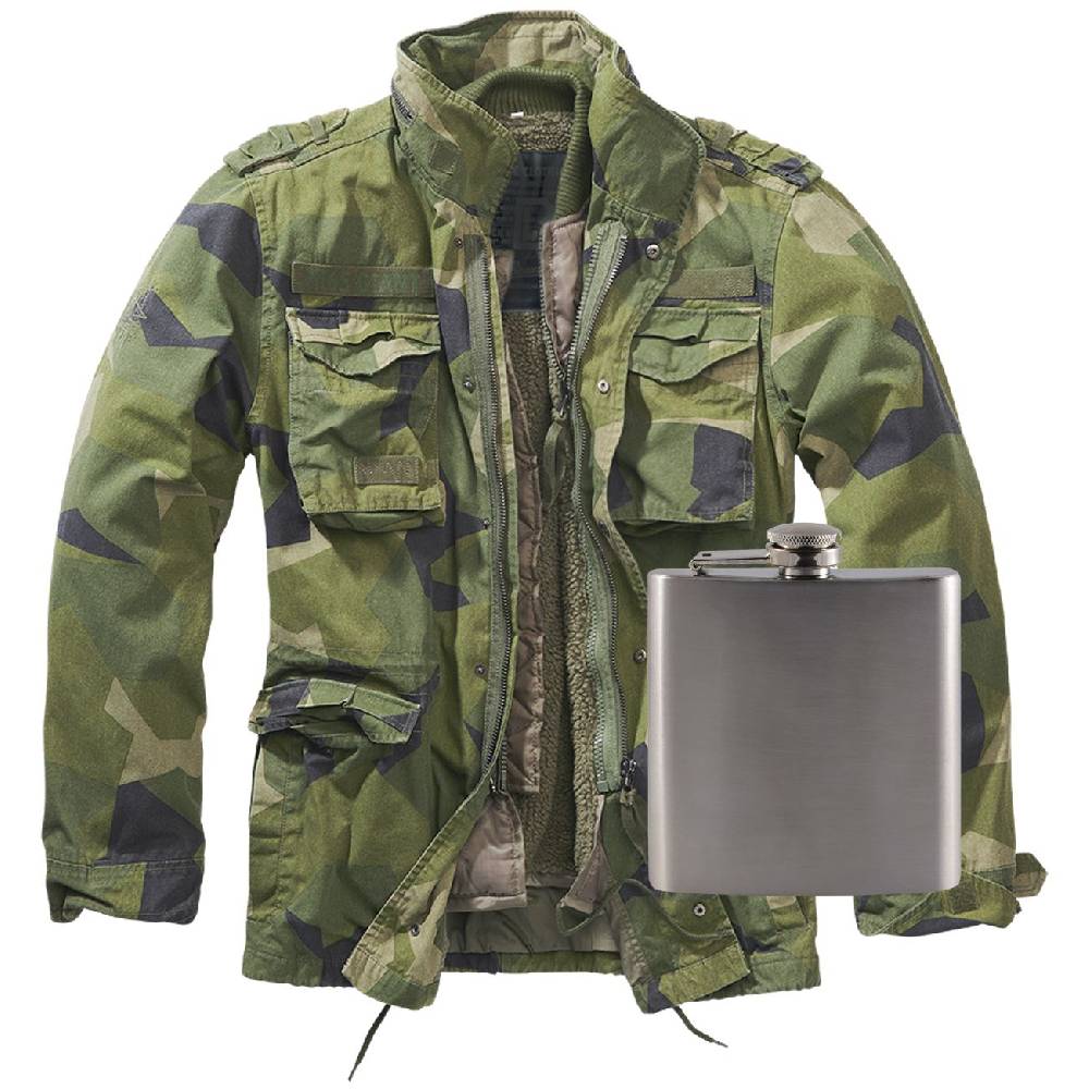Spass Kostet Männer M65-Giant Jacke UNBEDRUCKT swedish camo mit Flachmann