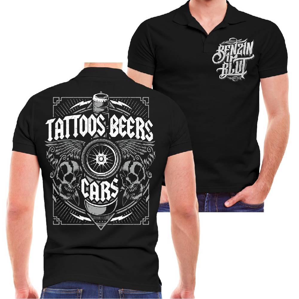 Spass Kostet Männer POLO Benzin im Blut Tattoos Beers Cars