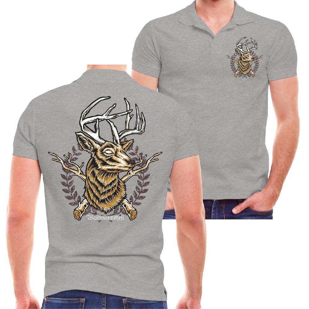 Spass Kostet Männer POLO Jäger Hirsch Wappen Waidmannsheil