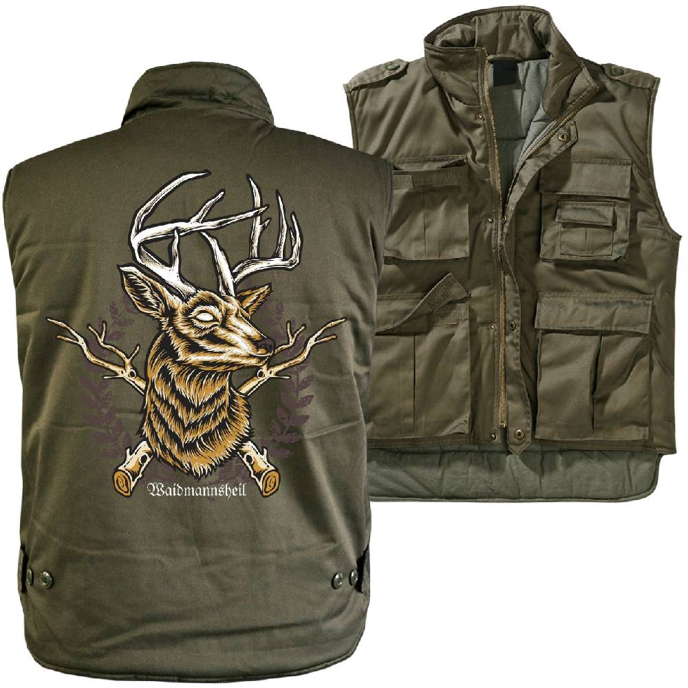 Spass Kostet Männer Ranger Weste mit Futter Jäger Hirsch Wappen Waidmannsheil