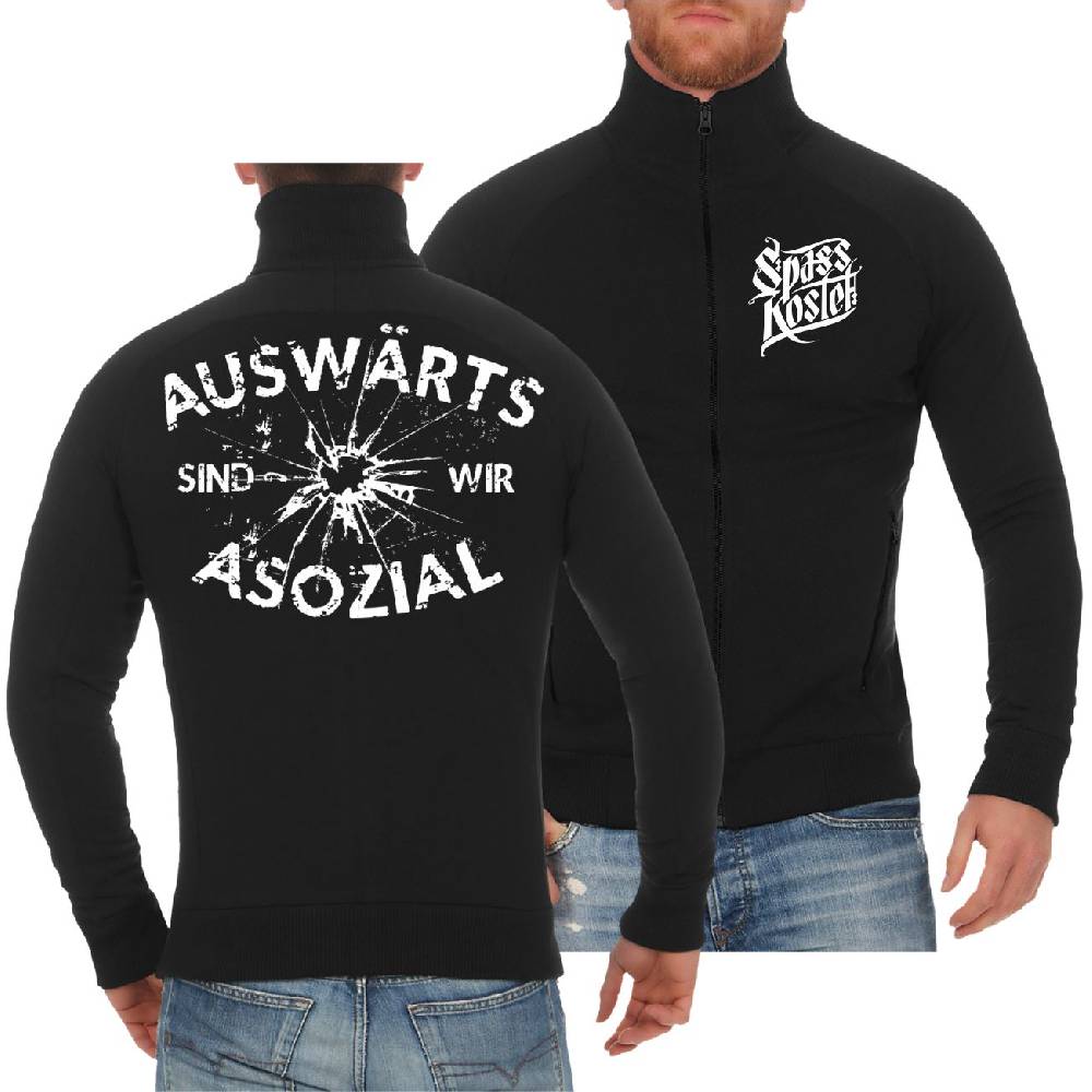 Spass Kostet Männer Sweatjacke Auswärts sind wir Asozial Spass Kostet Männer Sweatjacke Auswärts sind wir Asozial
