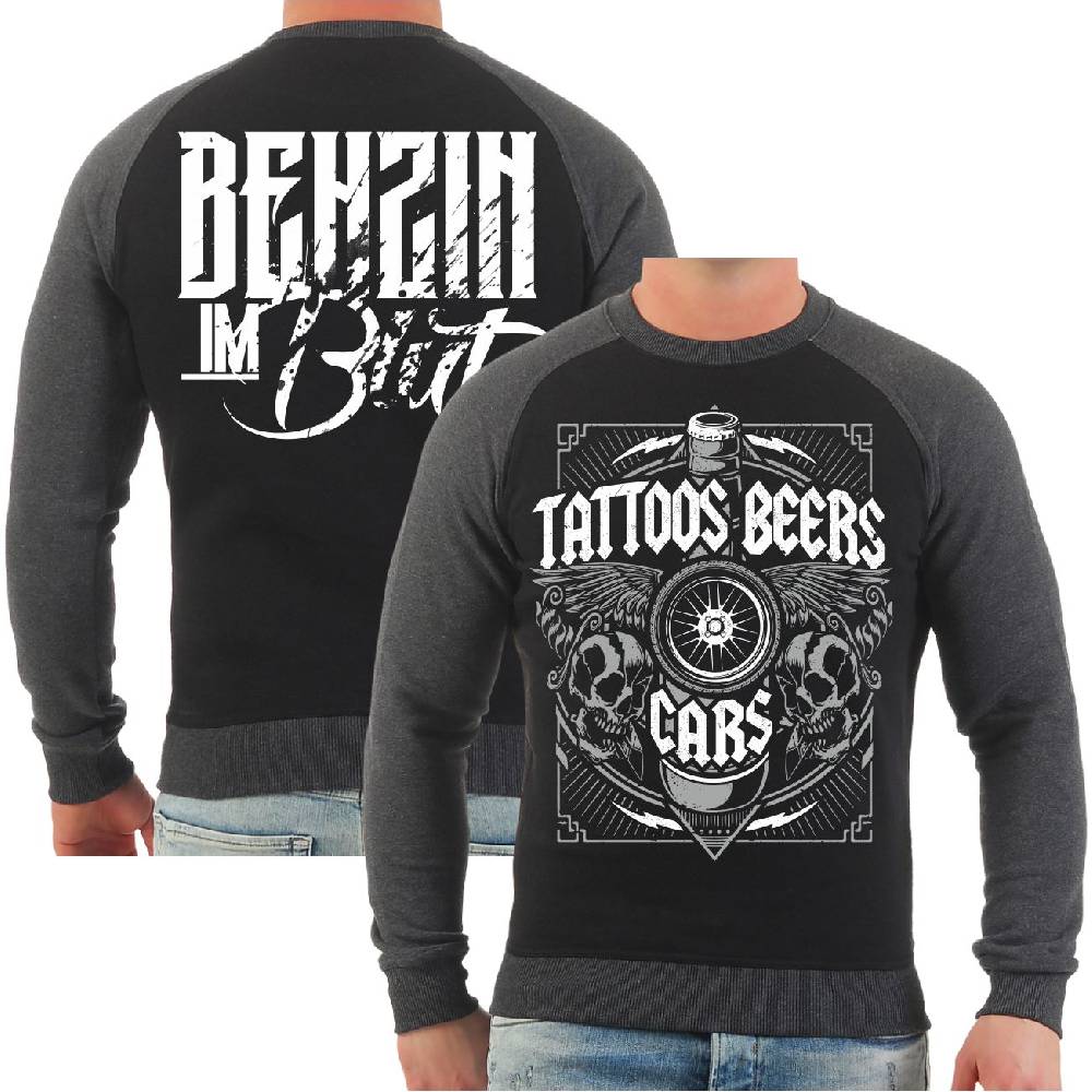 Spass Kostet Männer Sweatshirt Benzin im Blut Tattoos Beers Cars