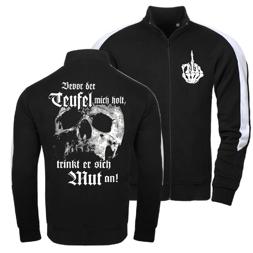 Spass Kostet Männer Trainingsjacke mit Streifen Bevor der Teufel mich holt trinkt er sich Mut an