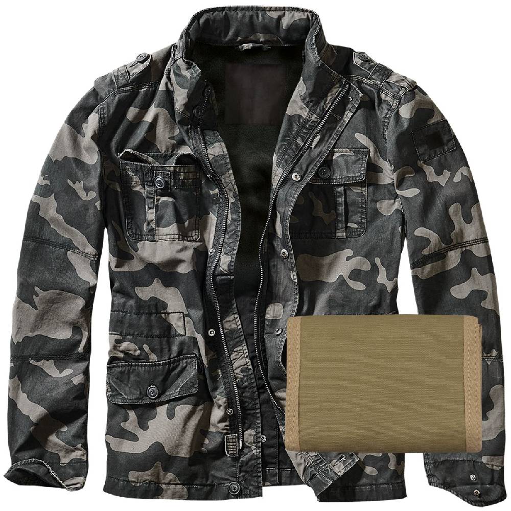 Spass Kostet Männer Vintage Jacke mit Kapuze im Kragen darkcamo mit Geldbörse