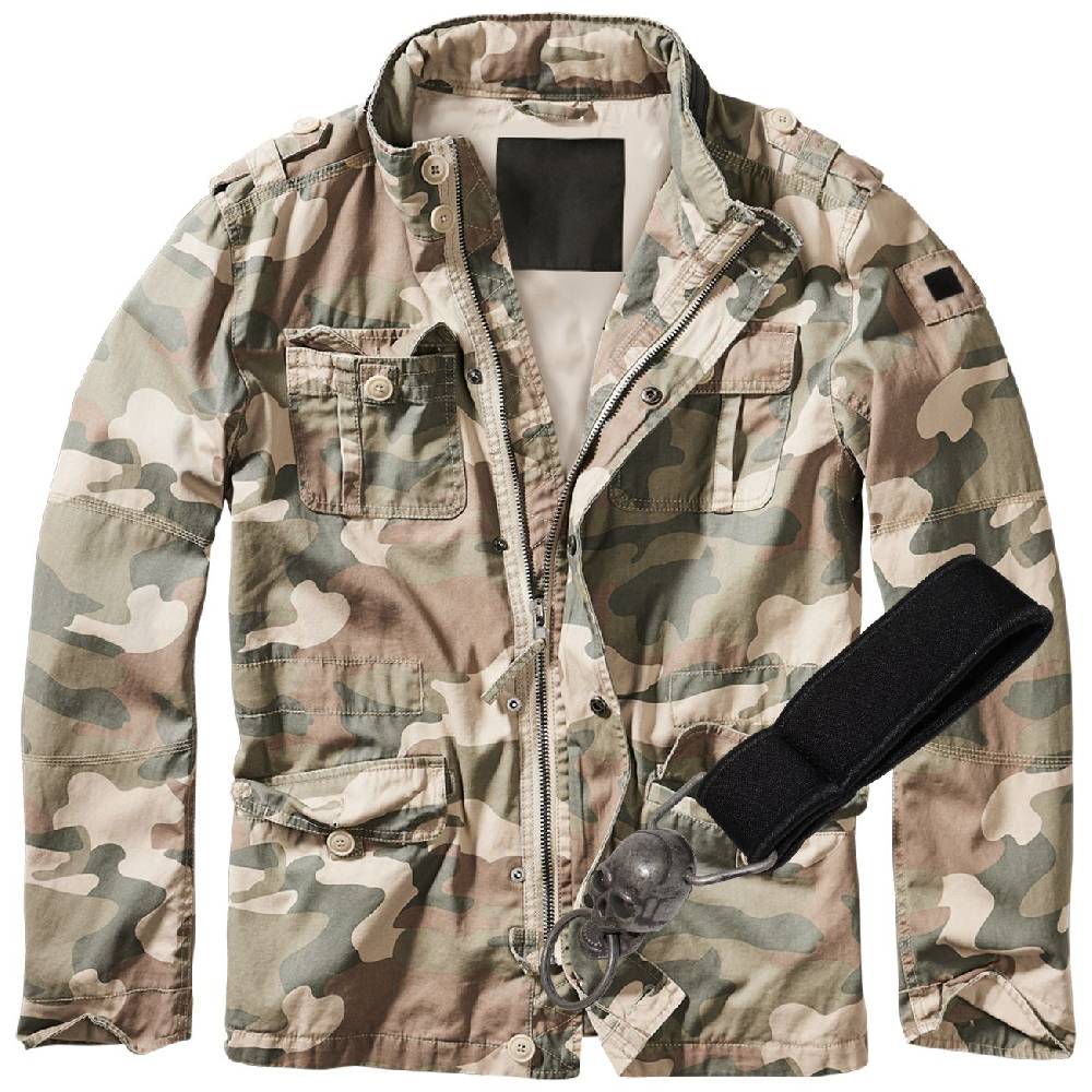 Spass Kostet Männer Vintage Jacke mit Kapuze im Kragen light woodland mit Anhänger