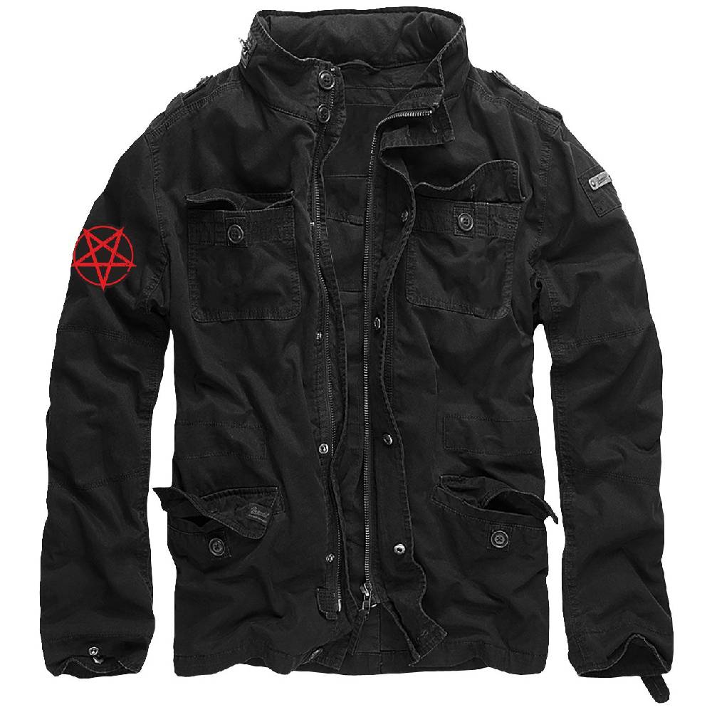 Spass Kostet Männer Vintage Jacke mit Kapuze im Kragen Pentagramm