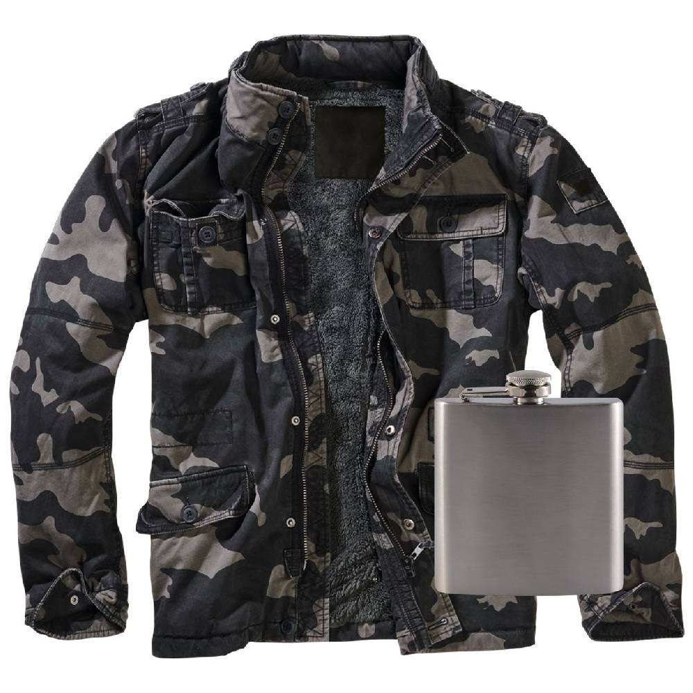 Spass Kostet Männer Winter Jacke mit Kapuze im Kragen darkcamo mit Flachmann