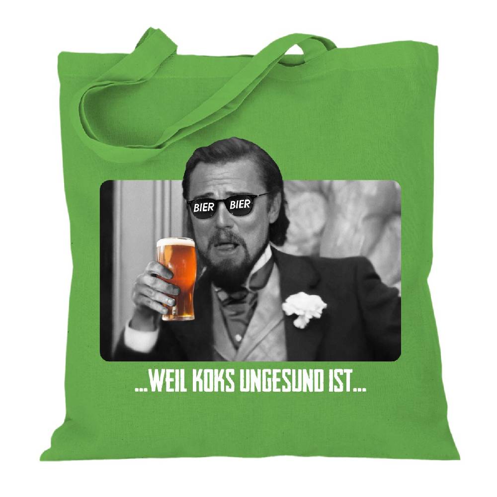 Spass Kostet Stoffbeutel Jutebeutel lange Henkel BIER weil Koks ungesund ist