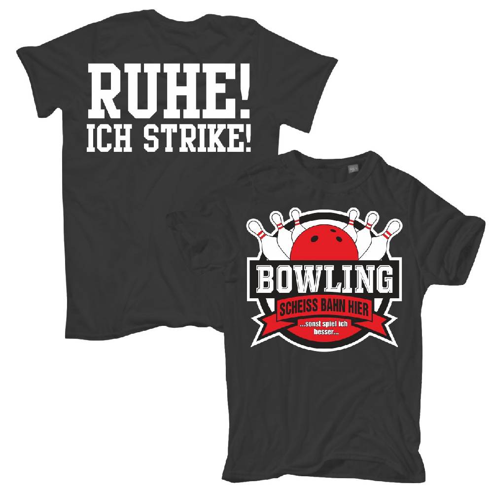 Spass Kostet Übergrößen Männer T-Shirt Bowling lustiges Motiv mit Pins und Strikes 3XL bis 8XL