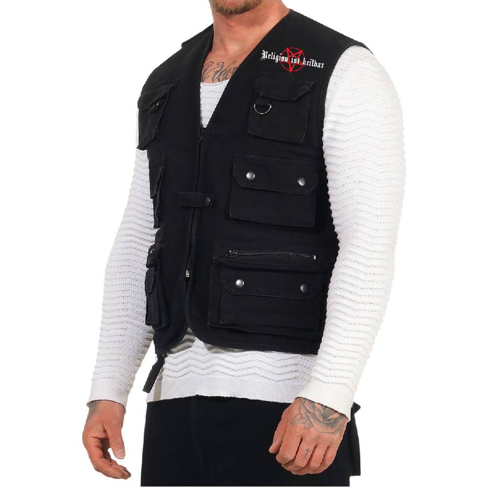 Spass Kostet Weste mit vielen Taschen Religion ist heilbar schwarz