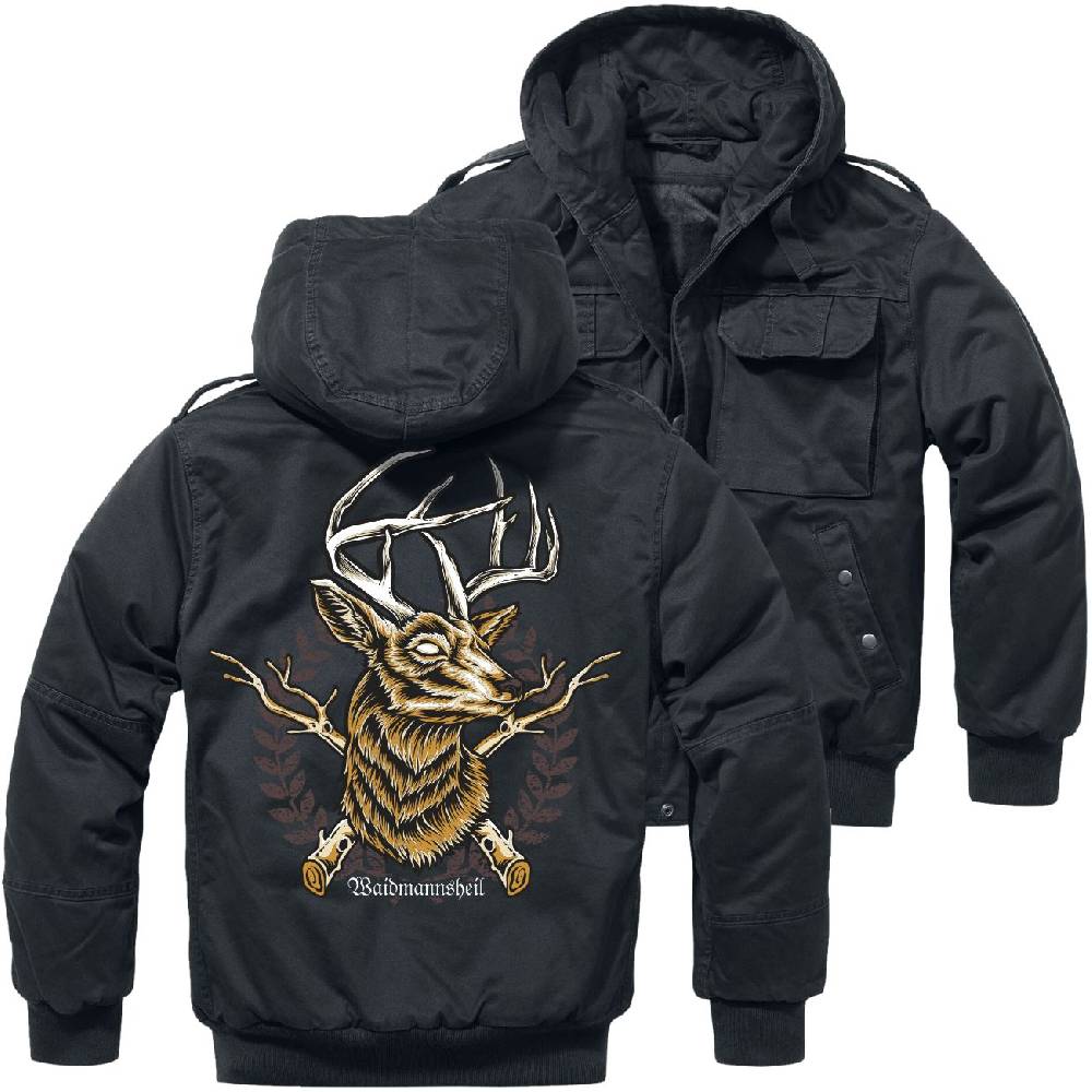 Spass Kostet WINTER Feldjacke mit Kapuze Jäger Hirsch Wappen Waidmannsheil