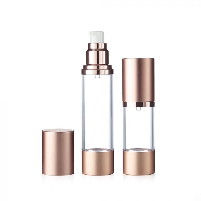 Spinnrad Airless Pumpspender in roségold mit transparentem Mittelteil für selbstgemachte Cremes