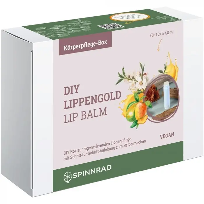 Spinnrad DIY Box Lippengold Lip Balm- Vegane Pflege gegen spröde Lippen zum Selbermachen inklusive 5 Lippenhülsen