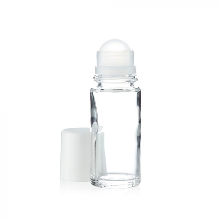 Spinnrad Roll-on Flasche aus klarem Glas für selbstgemachte Deos, Fleckenmitttel oder zum Verteilen von Flüssigkeiten, inklusive Deckel