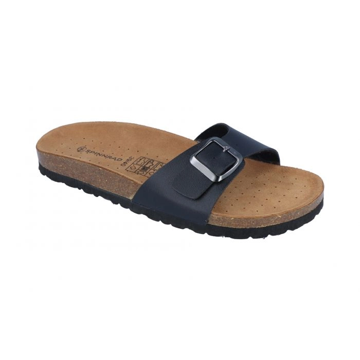 Spinnrad Zimt-Kork Sandale Einriemer, schwarz