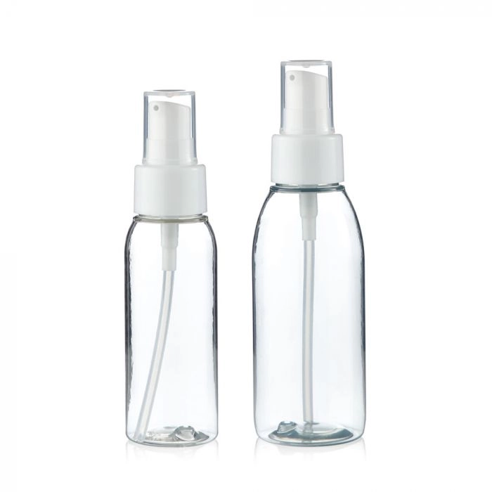 Spinnrad Transparente R-PET Flasche mit weißem Pumpaufsatz, für Lotionen, Öle, Gele