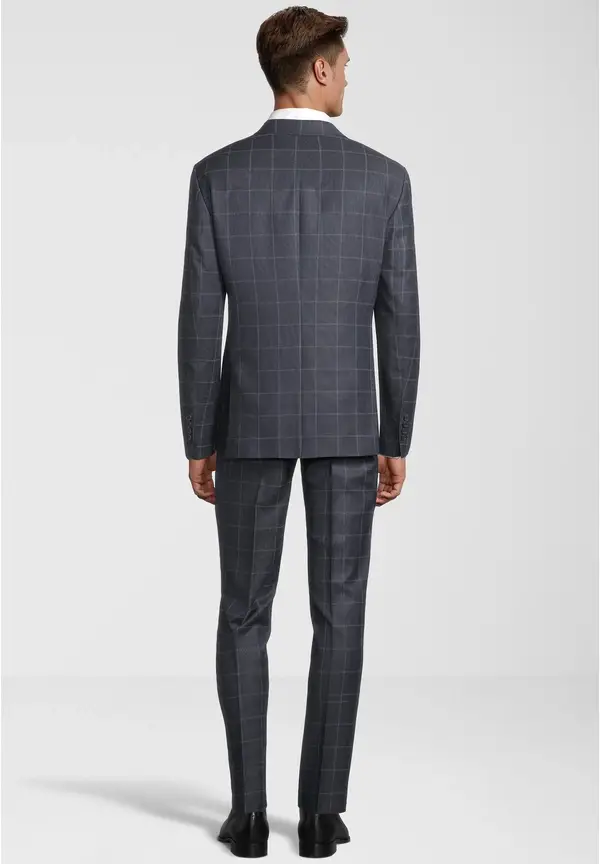 Steffen Klein 2-Teiliger Slim Fit Business Anzug Kariert 2-Knopf Sakko In Blau Kariert