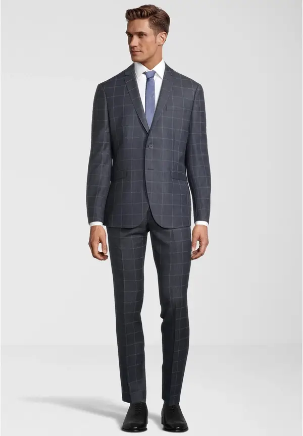 Steffen Klein 2-Teiliger Slim Fit Business Anzug Kariert 2-Knopf Sakko in blau kariert