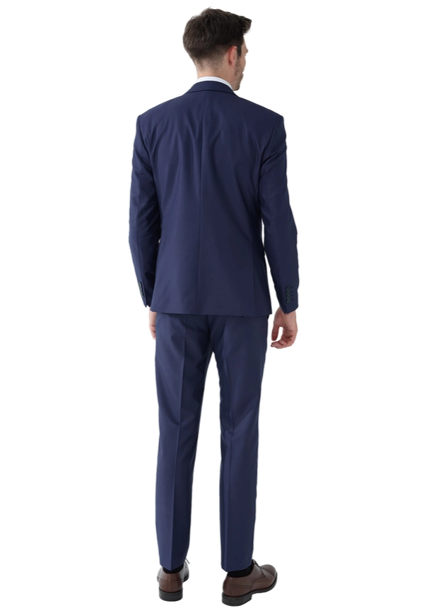 Steffen Klein 2-Teiliger Slim Fit Business Anzug Smoking 2-Knopf Sakko In Marine Strukturiert