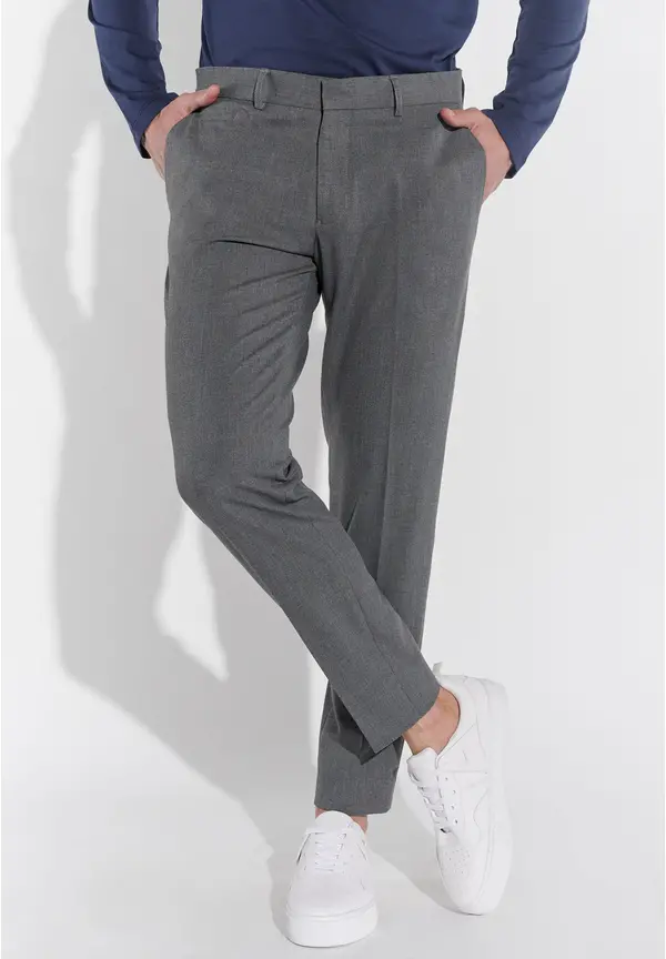 Steffen Klein Anzughose Schmal Slim Fit Knöchellang In Grau Melange