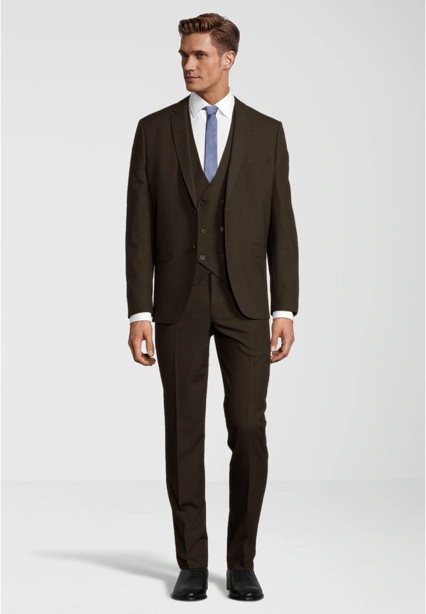 Steffen Klein Business Anzug 3-teilig Dreiteiler Mit Weste In Braun