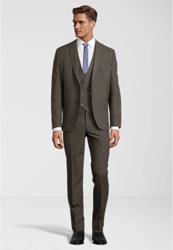 Steffen Klein Business Anzug 3-teilig Dreiteiler mit Weste in taupe