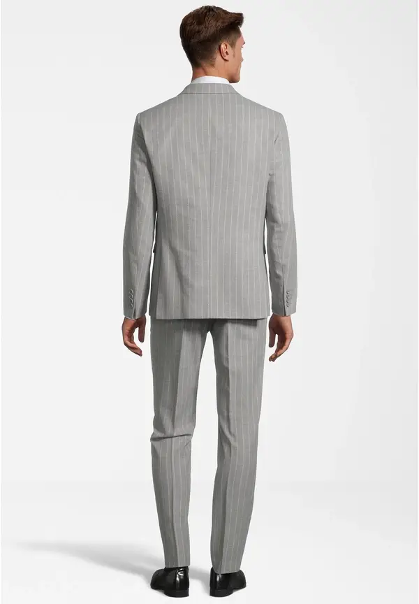 Steffen Klein Herren Anzug Zweireihig Nadelstreifen In Hellgrau