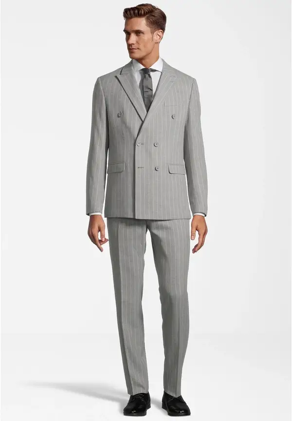 Steffen Klein Herren Anzug Zweireihig Nadelstreifen in Hellgrau