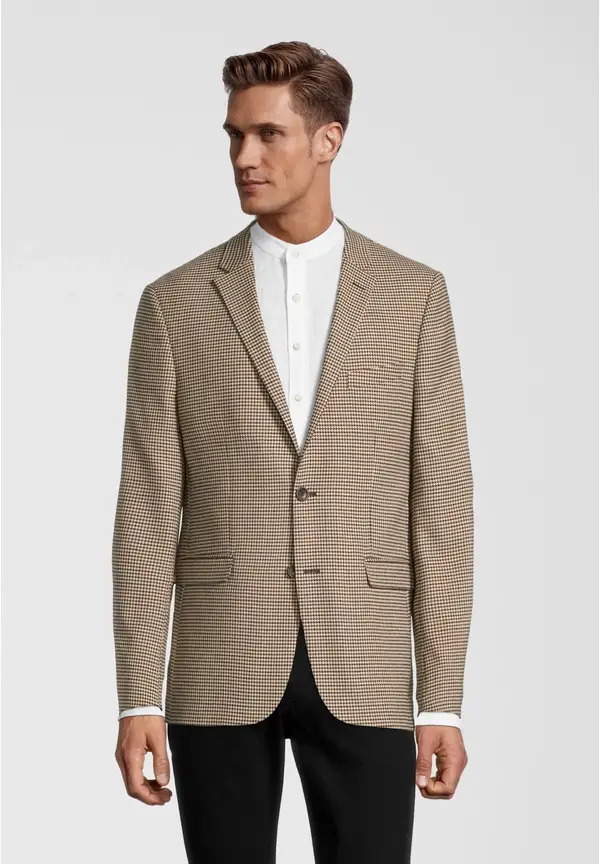 Steffen Klein Herren Sakko Hahnentritt in beige-schwarz