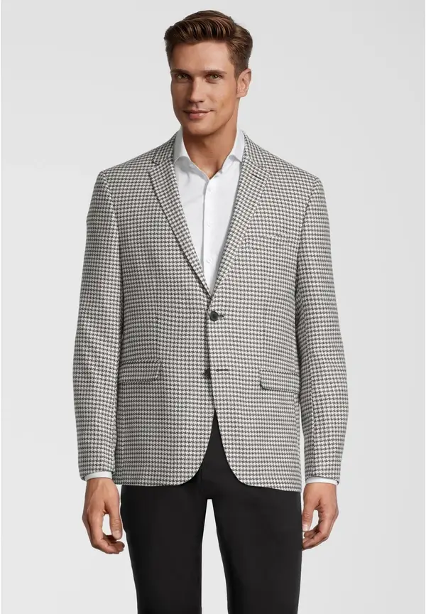 Steffen Klein Herren Sakko Hahnentritt In Schwarz / Creme