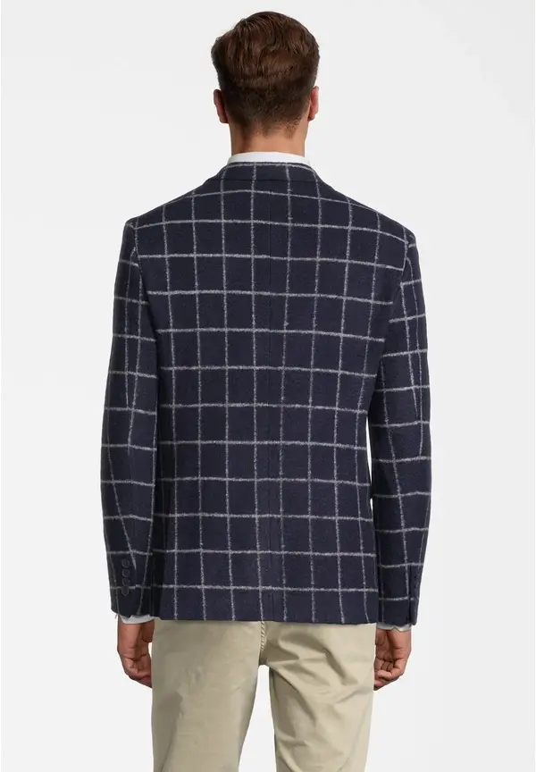 Steffen Klein Jersey-Sakko Wolle Gitter-Karo In Marine