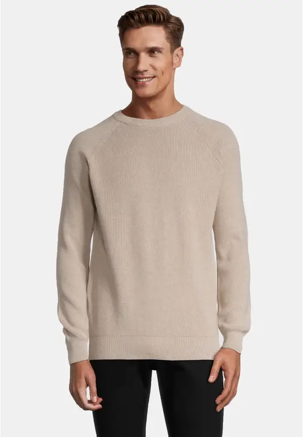 Steffen Klein Pullover Raglan Baumwoll Mix in beige melange