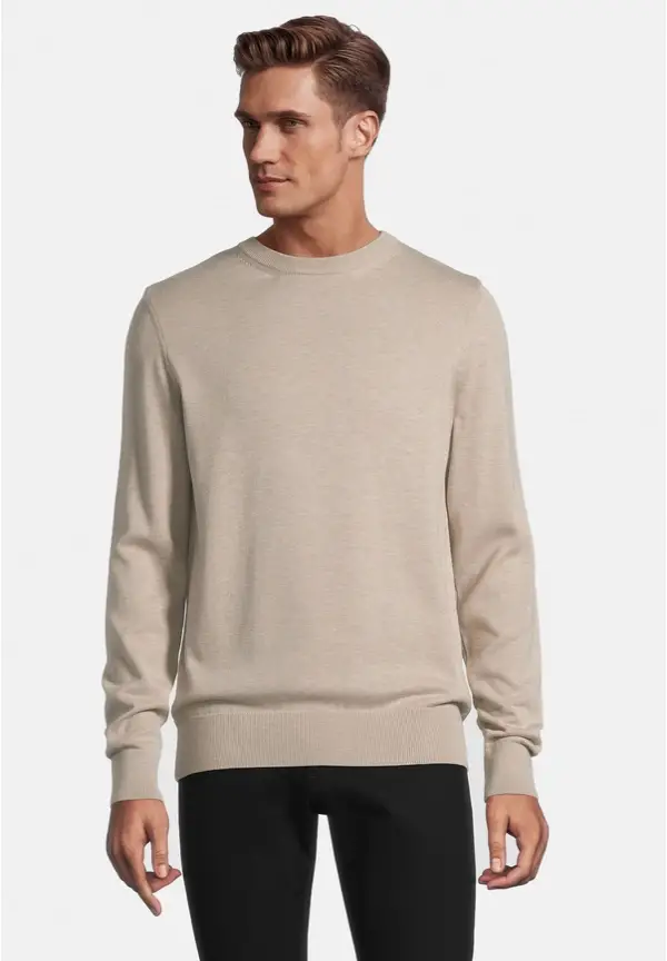 Steffen Klein Pullover Rundhals Baumwoll Mix in beige melange