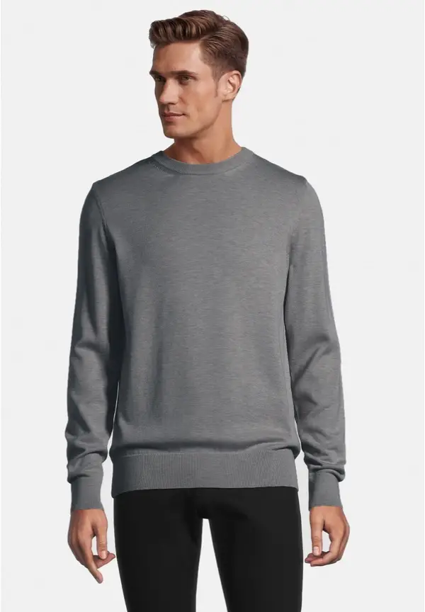 Steffen Klein Pullover Rundhals Baumwoll Mix In Grau Melange