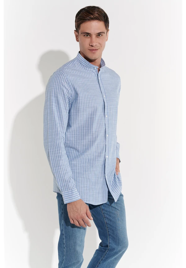 Steffen Klein Hemd In Leinen-Optik In Blau