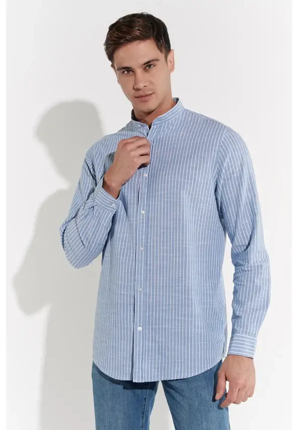 Steffen Klein Hemd in Leinen-Optik in Blau