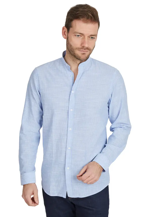 Steffen Klein Hemd In Leinen-Optik In Hellblau