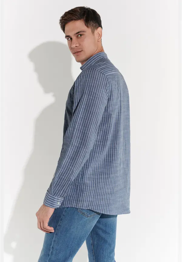 Steffen Klein Hemd In Leinen-Optik In Marine