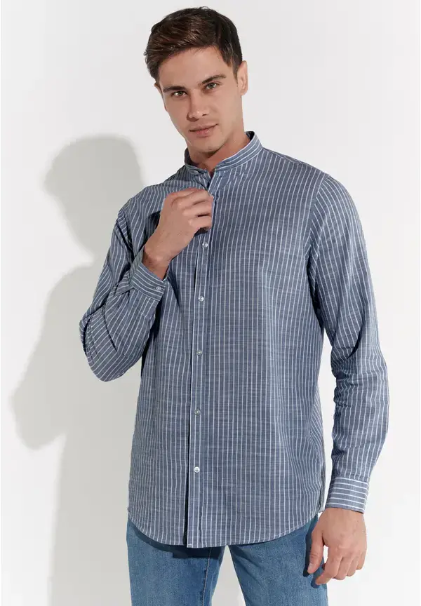 Steffen Klein Hemd In Leinen-Optik In Marine