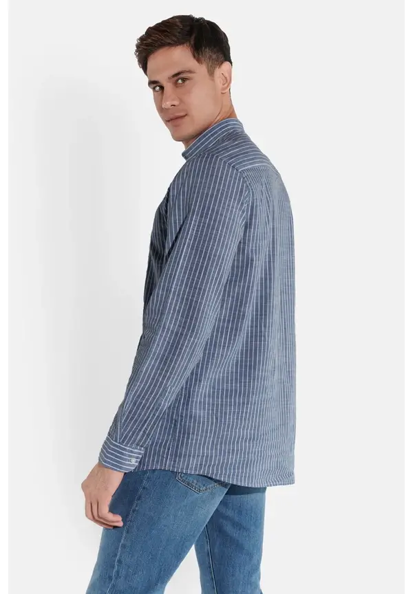 Steffen Klein Hemd In Leinen-Optik In Marineblau