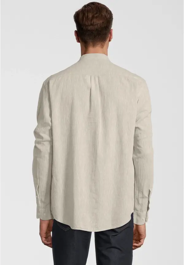 Steffen Klein Hemd Stehbund Leinen-Mix In Beige