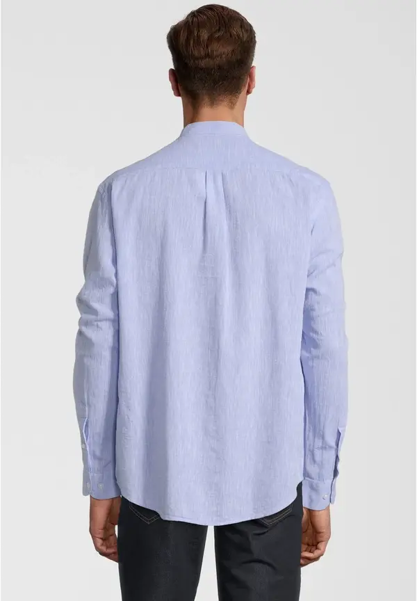 Steffen Klein Hemd Stehbund Leinen-Mix In Hellblau