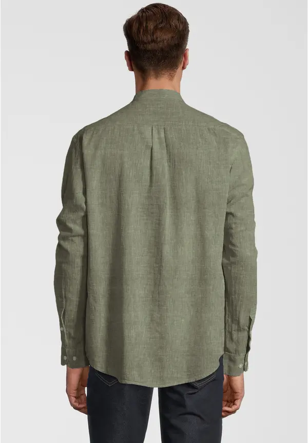 Steffen Klein Hemd Stehbund Leinen-Mix In Khaki