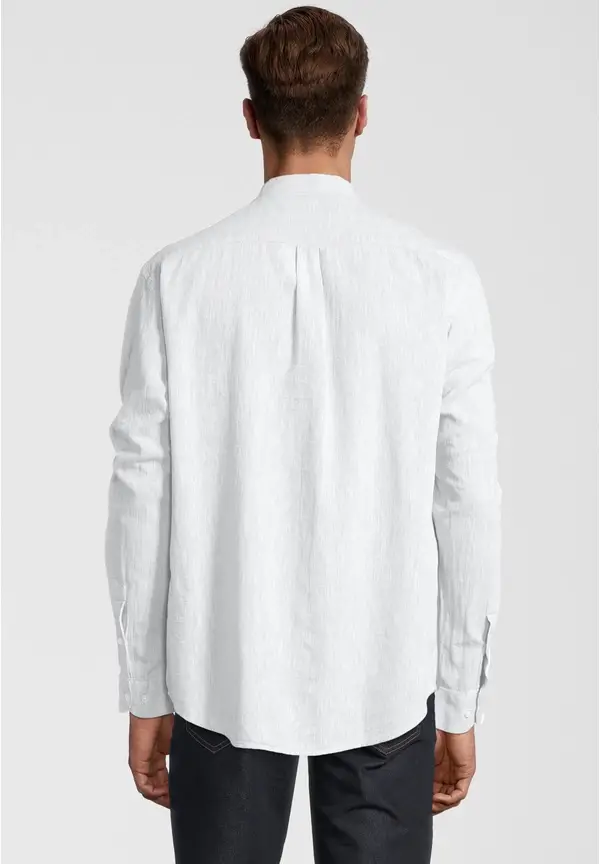 Steffen Klein Hemd Stehbund Leinen-Mix In Weiß